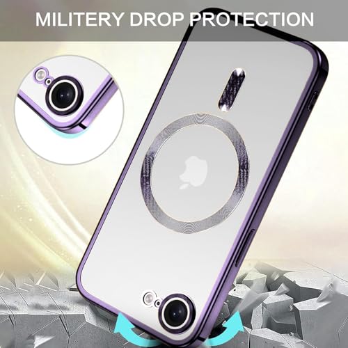 Image of VONZEE Electroplating Transparent Clear Logo Back Cover TPU Compatible with iPhone 17e / iPhone 16e Case, Compatible with Magsafe, Full Body & Individual Camera Protection for Each Lens (Deep Purple)