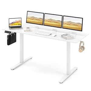 COSTWAY In hoogte verstelbaar bureau, 160 x 60 cm, elektrisch sta-bureau met 2 haken en kabelmanagement, sta-zittafel met geheugenfunctie en botsingsbescherming, computertafel voor thuiskantoor