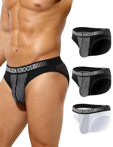 Arjen Kroos Men's Briefs Sexy Mesh Dotted Breathable Underwear with Pouch 3 Pack