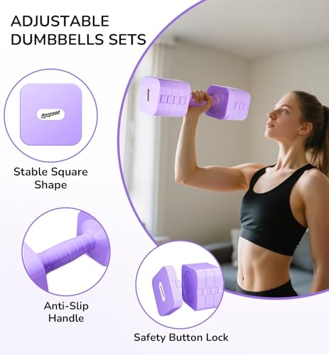 Image of 5-in-1 Adjustable Dumbbell Set for Women Men 10 lb Each | Dumbbells Set of 2, Free Weight Set at Home Gym, Locking /TPU Soft Handle Strength Training Weight Loss