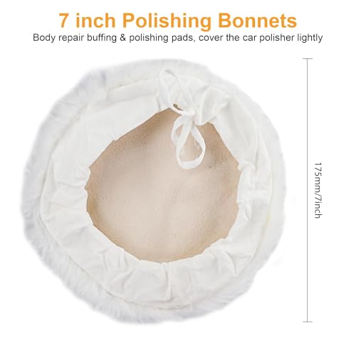 Linkstyle 6 Stück 7 Zoll Polierpads, Polierhaube 180mm Buffing Lammwolle Polieraufsatz Akkuschrauber Pad, Kordelzug-Design Polieraufsatz für Auto, Möbel, Glas