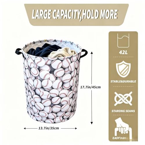 Image of Baseball Laundry Basket Gifts for Boys, Boys' Baseball Room Decor Baby Nursery Hamper for Baseballroom Decor 17.7x13.7 Inch