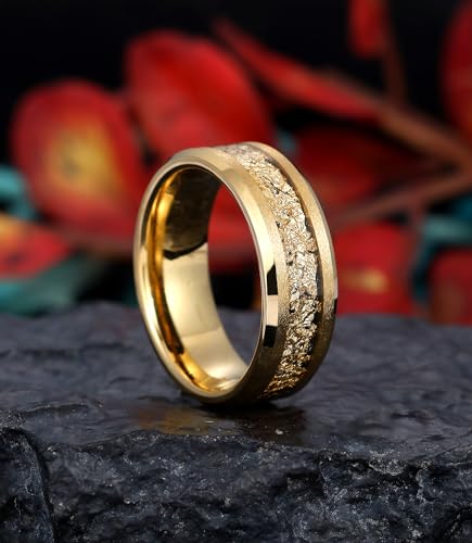 4mm 6mm 8mm Tungsten Wedding Bands for Men Women Yellow Gold Plated/Gold Foil/Meteorite Engagement Promise Rings for Couple Him Her Matte Brushed Domed/Beveled Edges Comfort Fit Size 5-144