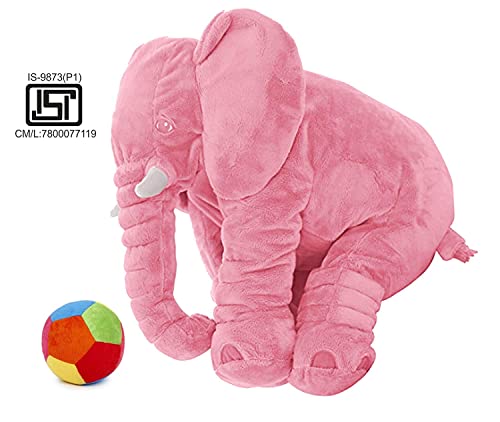 Image of Little Innocents Big Size Fibre Filled Stuffed Animal Elephant Baby Pillow with Ball Soft Toy for Baby Kids boy Girl Birthday Gift (Pink with Ball) - 1Year Above