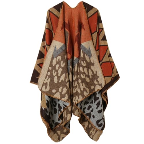 DOITOOL Capa Cálida para Mujer de Gran Tamaño, Chal de Bufanda Frente Abierto en Color Khaki Naranja, Manta Multifuncional para Invierno y Otoño, Chal de Capa para Protección Frío