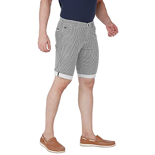 Image of BEEVEE Mens Navy & Blue Striped Linen Fixed Waist 3 /4th.