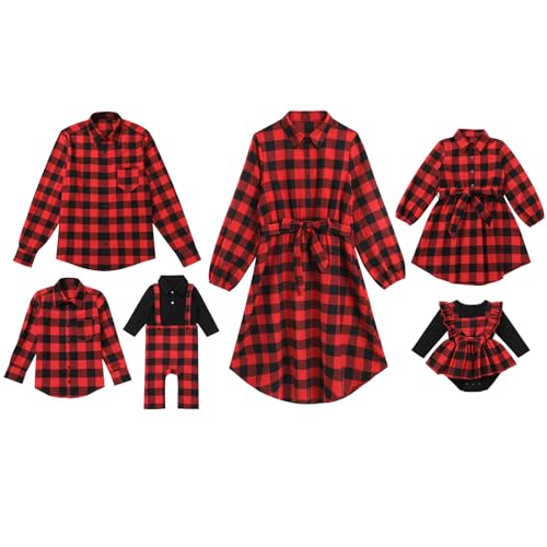 Mommy and Me Christmas Dresses Long Sleeve Green Red Black Buffalo Plaid Family Matching Outfits for Photoshoot Fall Winter Gingham Mom Daughter Daddy Son Matching Outfits Red Plaid Baby Girls 3-6M