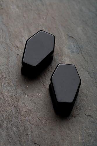 Pierced Owl Natural Obsidian Stone Black Coffin Shaped Double Flared Plug Gauges, Sold as a Pair4
