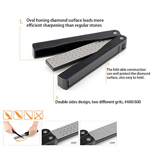 Osftbvt Diamond Knife Sharpener #400/600 Pocket Sharpening Stone Double Sides Folding Portable Orange - 1Pcs #TOP4
