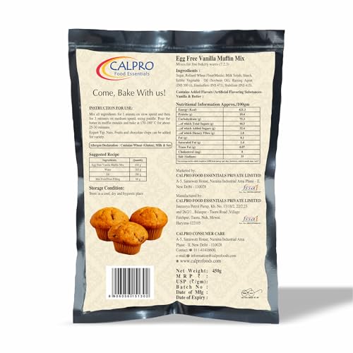 Image of Egg Free Vanilla Muffin Mix: Instant Premix for Baking | Richness In Mouth, Soft And Favourite, Buttery Flavour ! Melt-In-Mouth -100% Vegetarian ! Muffin 450G