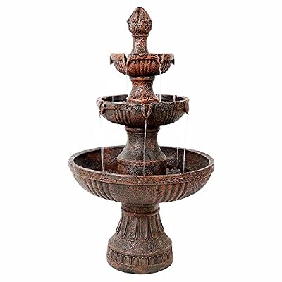 Sunnydaze Flower Blossom 43" Tiered Outdoor Water Fountain - 3-Tiered Outdoor Fountain for Garden, Patio, or Backyard - Earth Finish