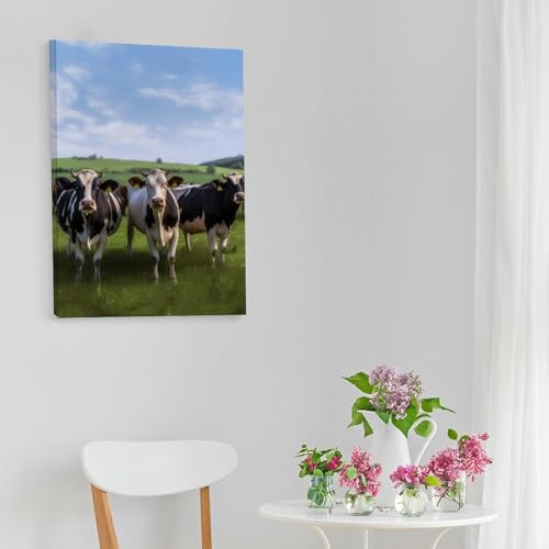 Toile vache prairie pour salon et bureau : cadre déco nature 30x40 cm - 6