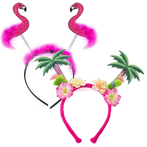 Tigerdoe Tropical Headbands - Flamingo Head Boppers - Luau Party - Palm Tree Headbands - 2 Pc
