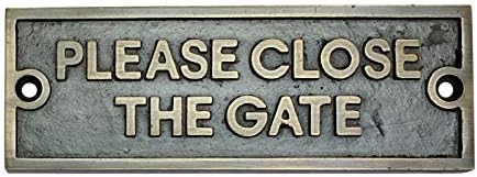 Adonai Hardware Rectangular Please Close the Gate Brass Door Sign - Antique Brass