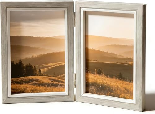 HAOQIAGA Doppelter Bilderrahmen 10x15 cm Klappbarer Bilderrahmen Aus Holz Faltbar Bilderrahmens Collage Bilderrahmens 2 Fotos für Wohnzimmer Büro Geschenkidee zur Hochzeit Familie Freunde