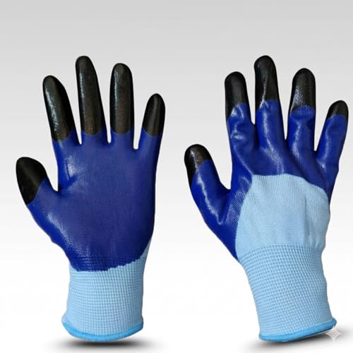 Image of Multipurpose Nylon Anti Cut PU Nitrile Coating Work Safety Gloves Tiger-Blue Pair 24