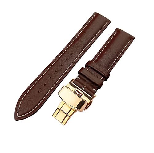 Image of 18mm 19mm 20mm 21mm 22mm 23mm 24mm Genuine Leather Butterfly Deployment Clasp Buckle Watch Band Strap Black Dark Brown TAN Blue Rose Black Gold White