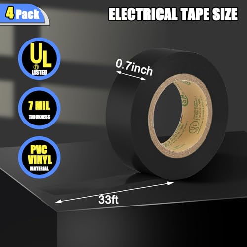 Image of GEYYANG Electrical Tape Black, Professional Grade UL Approved, 4 Pack Multipurpose Electrical Tape for Home Improvement Electrical Equipment, 0.7in X 33ft PVC Electric Insulating Tape