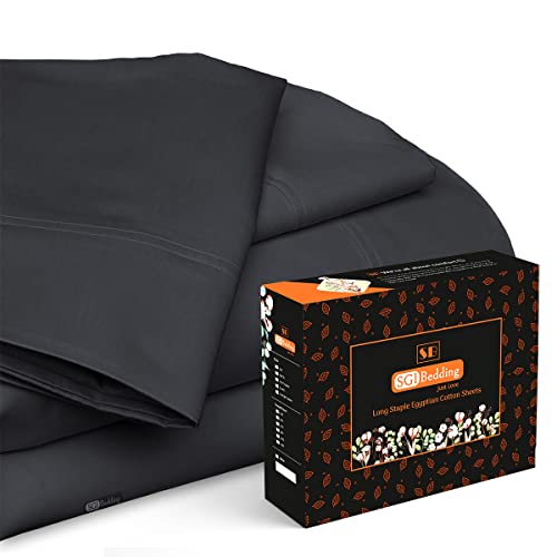 SGI bedding Queen Size Egyptian Cotton Bed Sheets Luxury 800 Thread Count Sheet Set Dark Grey Solid Sateen Weave for Soft & Silky Feel Long Staple Cotton Fit Upto 18 Inch Deep Pocket