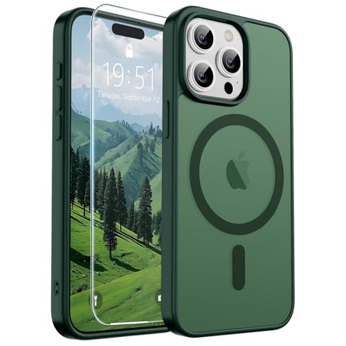 Image of SUPFINE Magnetic for iPhone 15 Pro Case (Compatible with MagSafe) (Military Grade Drop Protection) Slim Translucent Matte Shockproof with Anti-Fingerprint Phone Case,Forest Green