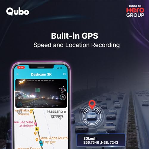 Image of Qubo Car Dash Camera Pro 3K from Hero Group | Made in India | Front QHD Rear FHD Resolution | 140 View | 3.2 inch LCD Display | GPS Logger | WiFi | Emergency Recording | Supports Up to 1 TB SD Card
