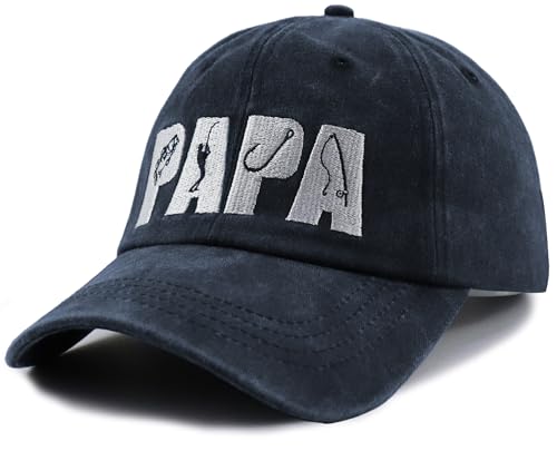 Image of Fishing Papa Hats for Men, Funny Cotton Embroidered Fishing Decor Baseball Cap for Dad Father Papa