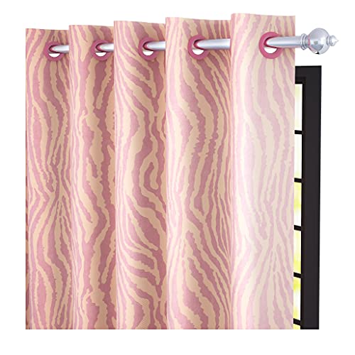 Image of Story@Home Bloom Collection Jacquard Lavish and Modern Rich Animal Print 2 Piece Eyelet Ring top Window Curtain for Bedroom and Hall - 5 Feet, Light Pink