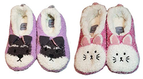 Jane and Bleecker Ballerina Slipper Socks | 2 Pairs | Puppy and Kitten Design