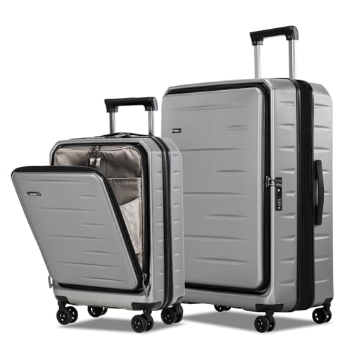CENSIEN Luggage Sets 2 Pieces, 20 Inch Carry On Luggage and Expandable 28 Inch Checked Luggage with Spinner Wheels, Lightweight ABS+PC Hard Shell Suitcase with Front Opening, TSA Lock (Gray, 20/28)