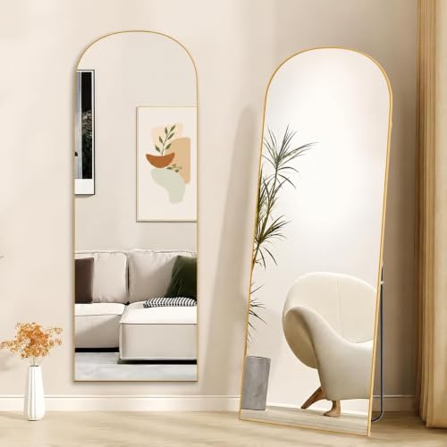 Hamlody Miroir sur Pied Arqué 162x52cm, Grand Miroir Mural à Suspendre ou à Poser Contre Le Mur pour Chambre, Salon, Entrée, Arc Doré Miroir Pleine Longueur