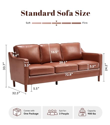 Image of Kingfun 80 inch Faux Leather Sofa, 3 Seater Couch, Mid Century Modern Couches with Solid Wood Legs for Living Room Bedroom