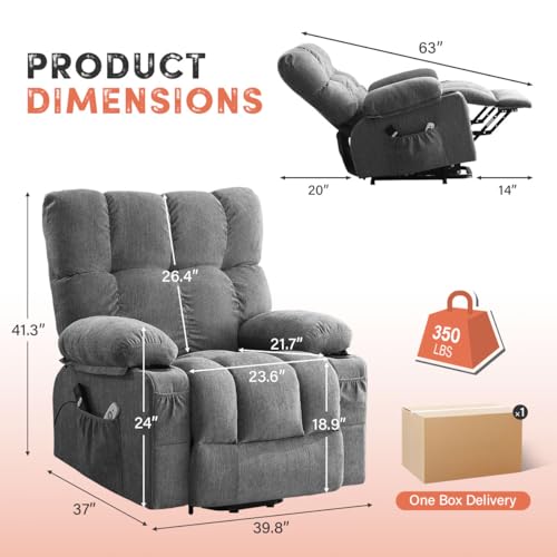 Image of BOSMILLER Power Lift Recliner Chair with Massage and Heat for Elderly, Electric Recliner Single Sofa with Two Cup Holders, Extended Footrest, Side Pocket and USB Charge Port for Living Room