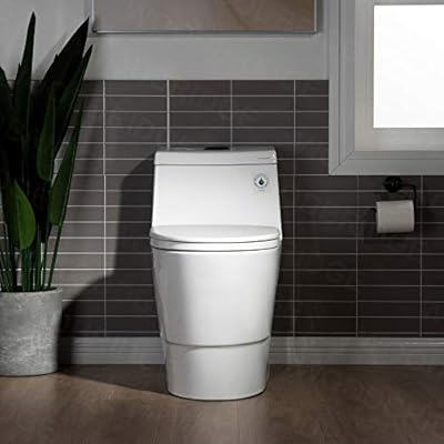 WOODBRIDGEE One Piece Toilet with Soft Closing Seat, Chair Height, 1.28 GPF Dual, Water Sensed, 1000 Gram MaP Flushing Score Toilet with Matte Black Button T0001-MB, White