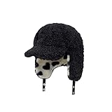 Fashion Plaid Pilot Caps for Women Autumn and Winter Travel Warm Ear Protection Versatile Casual Bomber Hats(Black)