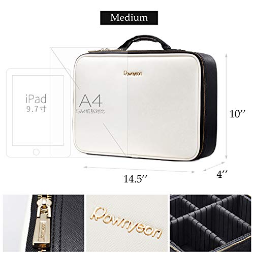 Rownyeon Makeup Case with Mirror Makeup Brush Bag 14.5inch Portable Train Cosmetic Case Organizer with Adjustable Dividers for Cosmetics Toiletry Jewelry Digital Accessories