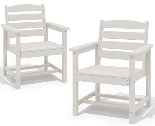 Image of SERWALL Patio Dining Chair Set of 2,All Weather HDPE Dining Chair, White | Outdoor Dining Chairs built to last with 330 lb capacity. Compact 23.4 inchx23.6 inchx33.6 inchH. Weatherproof & easy to clean.