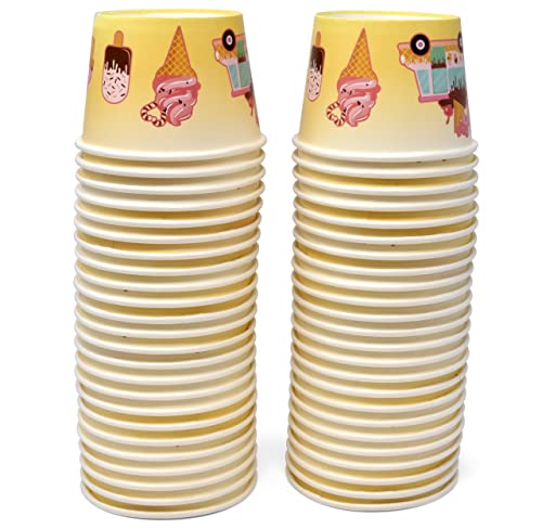 Gift Boutique 48 Count Ice Cream Treat Snack Cups 10 Oz. Disposable Paper Cup Dessert Ices Bowls Ice Cream Truck With Cones And Pops Design For Frozen Treats Cupcakes Party Favor Supplies Decorations #TOP2