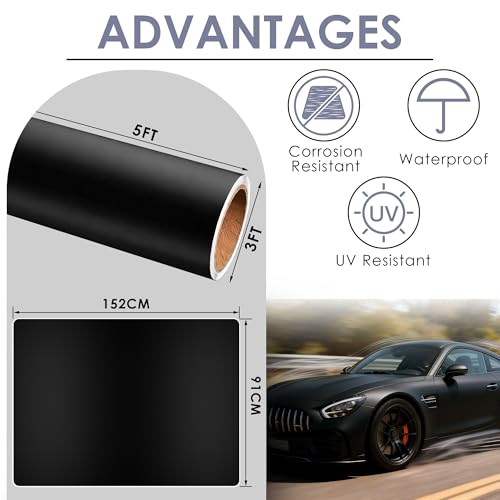 Image of Matte Black Vinyl Wrap for Cars, 3ft x 5ft Vinyl Car Wrapping Film - Bubble Free Vehicle Sheet Roll for Body Protection, Scratch Resistance (Matte Black)