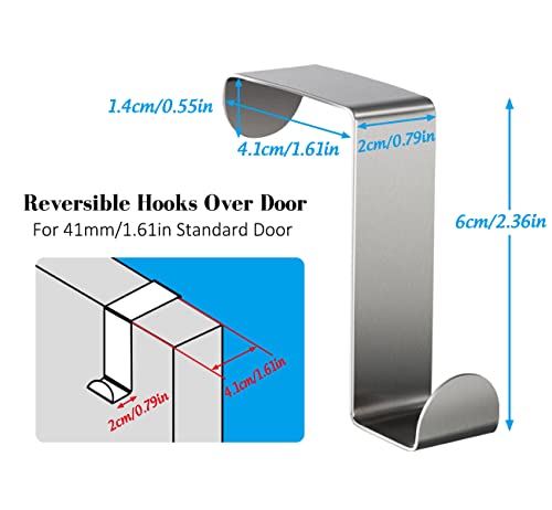 Homewit Türhaken Edelstahl 8er Set,Reversible Haken Verwendbar Ohne Bohren 1mm Dicke Türhaken Kleiderbüge +16 Schaumschutzpolster für Küchenschränke Kommodenschublanden Küche Badezimmer Usw