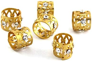Mixed Dread Lock Dreadlocks Crystal Stud Gold Plated Beads Metal Cuffs Hair Decoration Filigree Tube 6 PCS in 1 package-10mm (10mm)