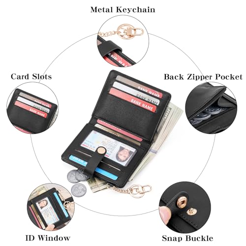 Image of Small Wallet Women Slim Bifold RFID Blocking PU Leather Card Holder Wallets with Change Pocket ID Window