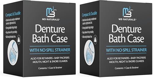 Image of Denture Bath Case and Retainer Case, Denture Bath Cup for Invisalign Retainers Mouthguards Dentures Cleaner Kit with Strainer Spill-Free Portable Retainer Cleaner Case by M3 Naturals (Pack of 2)