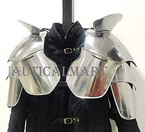 Nautical-Mart Medieval Pauldrons Shoulder LARP Fantasy Armor Set Silver