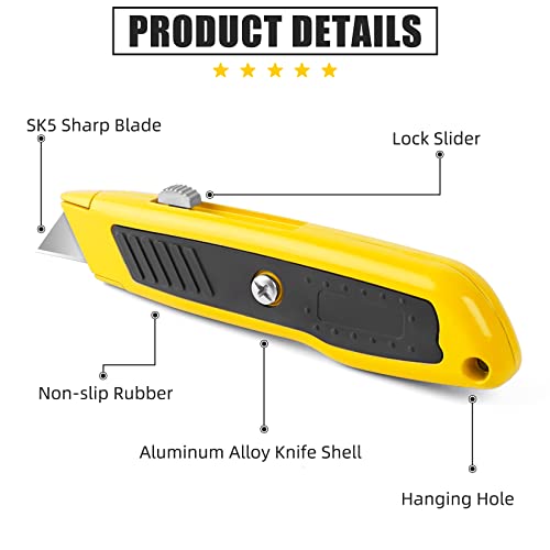 Image of DIYSELF 4 Pack Box Cutter Retractable, Razor Knife with Auto Lock, Box Opener with 10 Blades, Box Knife, Sharp Utility Knife Retractable, Boxcutter for Cardboard, Carton, Drywall, Exacto Knife