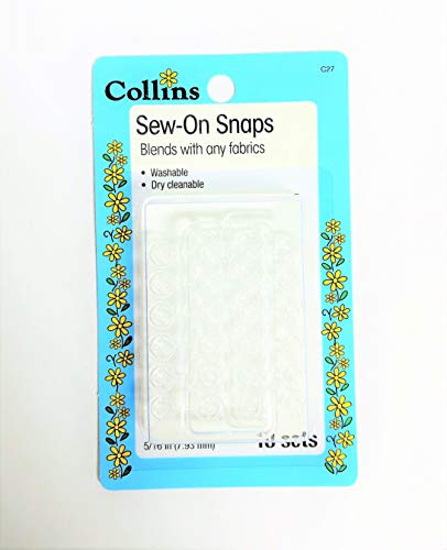 Collins Clear Nylon Snaps 5/16 Inches (8 Millimeters) Size 2/0 Rust Proof, Washable Fasteners