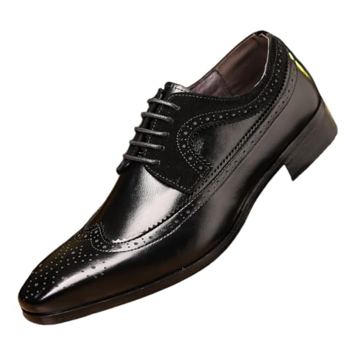 Mens Oxfords Shoes Wingtip Dress Shoes Leather Shoes Lace Up Square Toe Business Fashion Chunky Heel Formal Shoes for Men