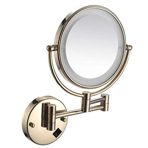 Miroir de beauté mural doré haut de gamme à double face éclairée 3X - 2