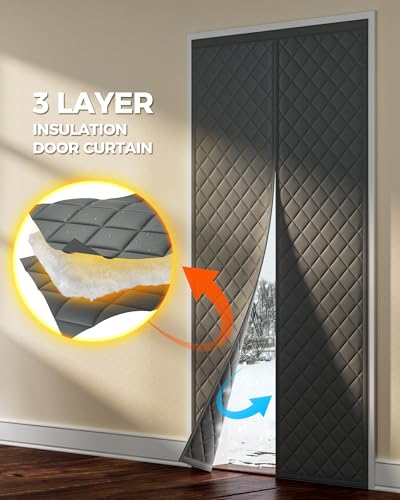 Image of Augblinds Thermal Insulated Door Curtain, Magnetic Closure, 38 x 83, Gray