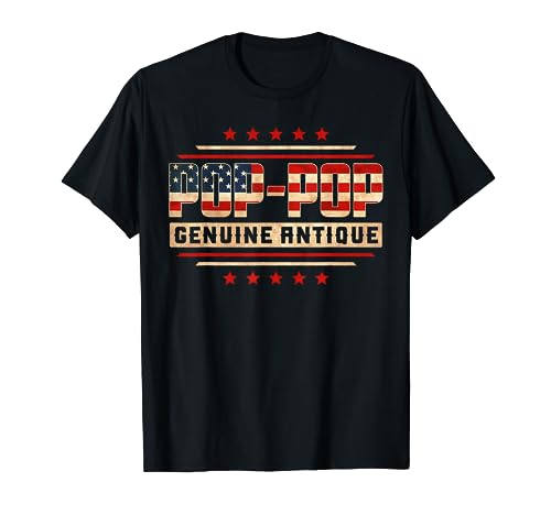 Pop-Pop Genuine Antique Gift Father's Day American Flag T-Shirt, Black