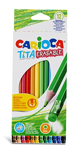 Carioca Tita Erasable - Caja de 12 lápices con goma de borrar, multicolor